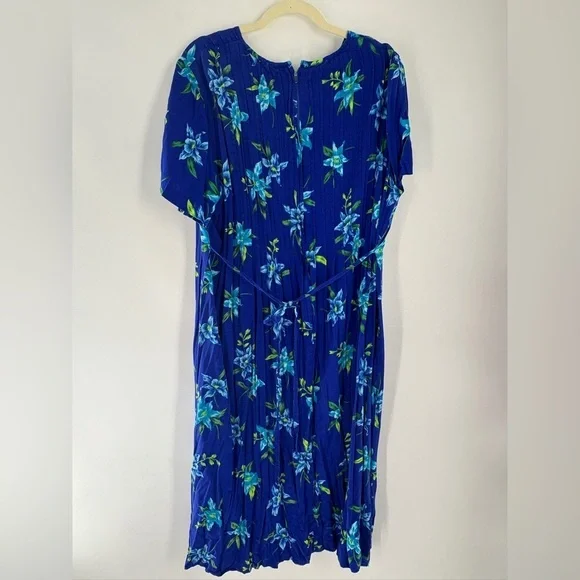 ANNA MAXWELL Hawaiian Blue Floral Maxi Dress pleated front - 20W - Picture 5 of 8